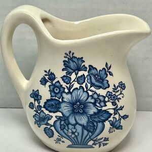 McCoy Cream and Blue Floral Ceramic Pitcher